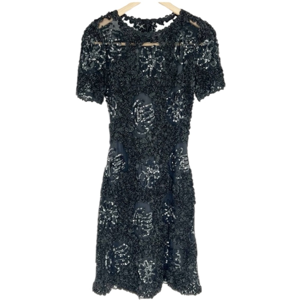 Rina diMontella Vintage‎ Black Textured 80s Knee Length Dress